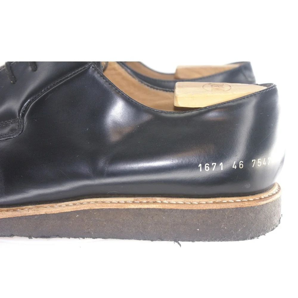 Common Projects Black Leather Derby Shoes EU46 US13 Made in Italy Crepe Sole